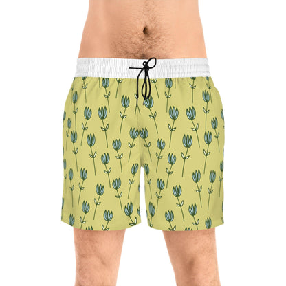 Floral Patterned Mid-Length Swim Shorts for Men