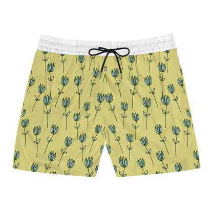 Floral Patterned Mid-Length Swim Shorts for Men