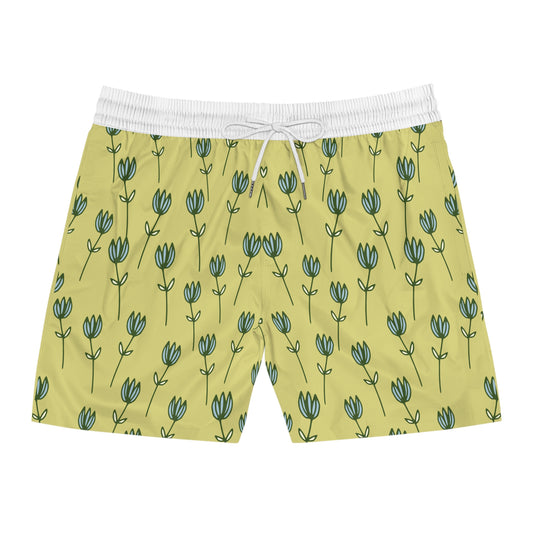 Floral Patterned Mid-Length Swim Shorts for Men