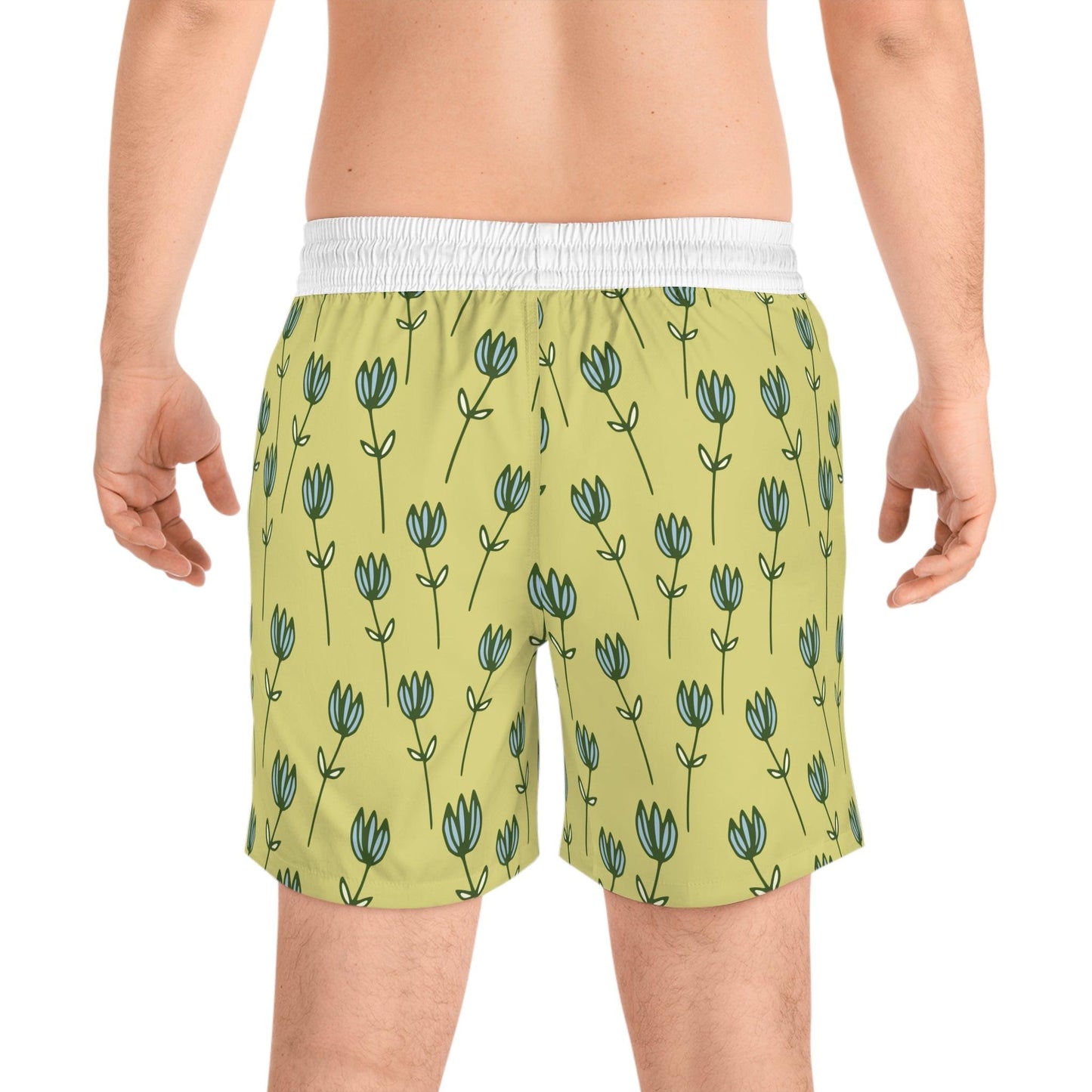 Floral Patterned Mid-Length Swim Shorts for Men