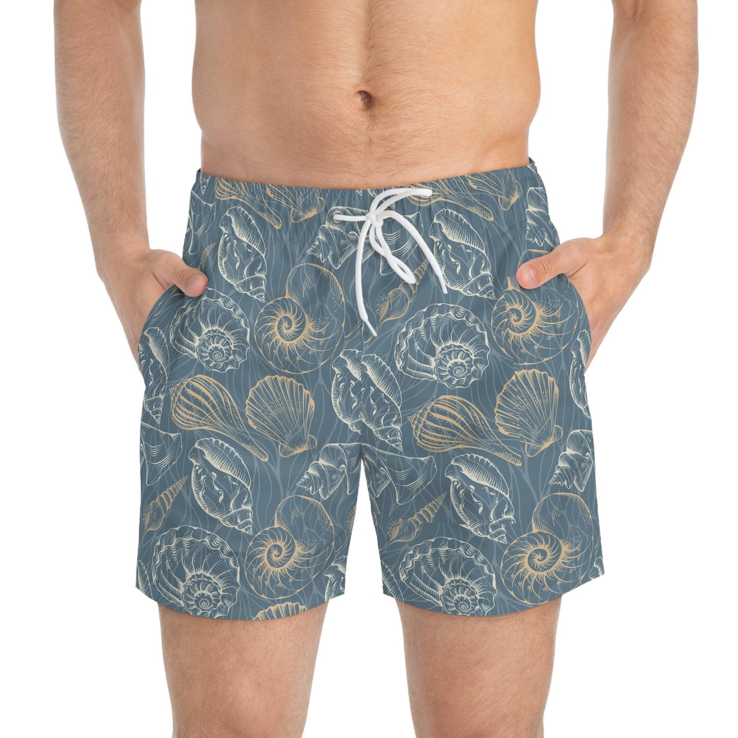 Beach-Ready Swim Trunks with Nautical Shell Print