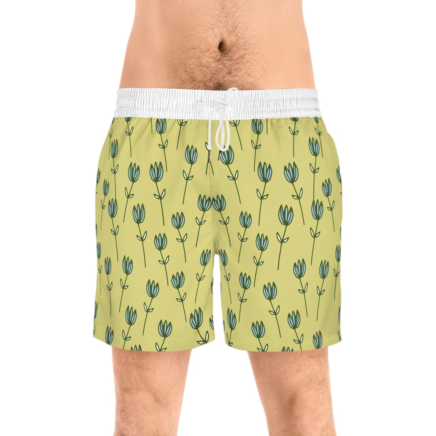 Floral Patterned Mid-Length Swim Shorts for Men